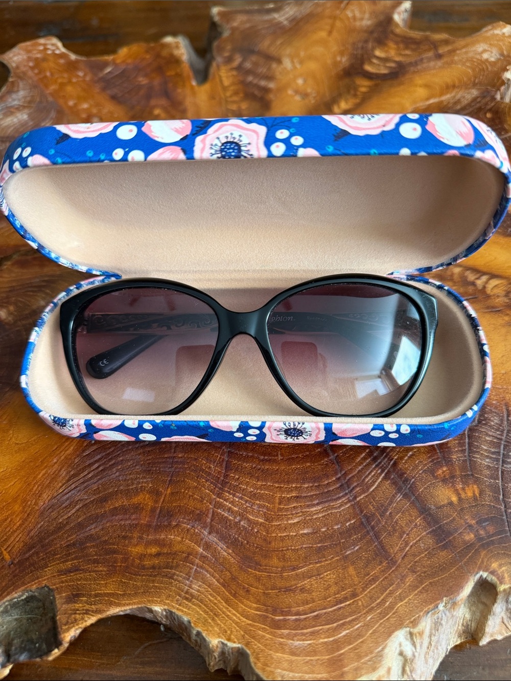 Brighton Black Ladies Sunglasses with Blue Floral Case